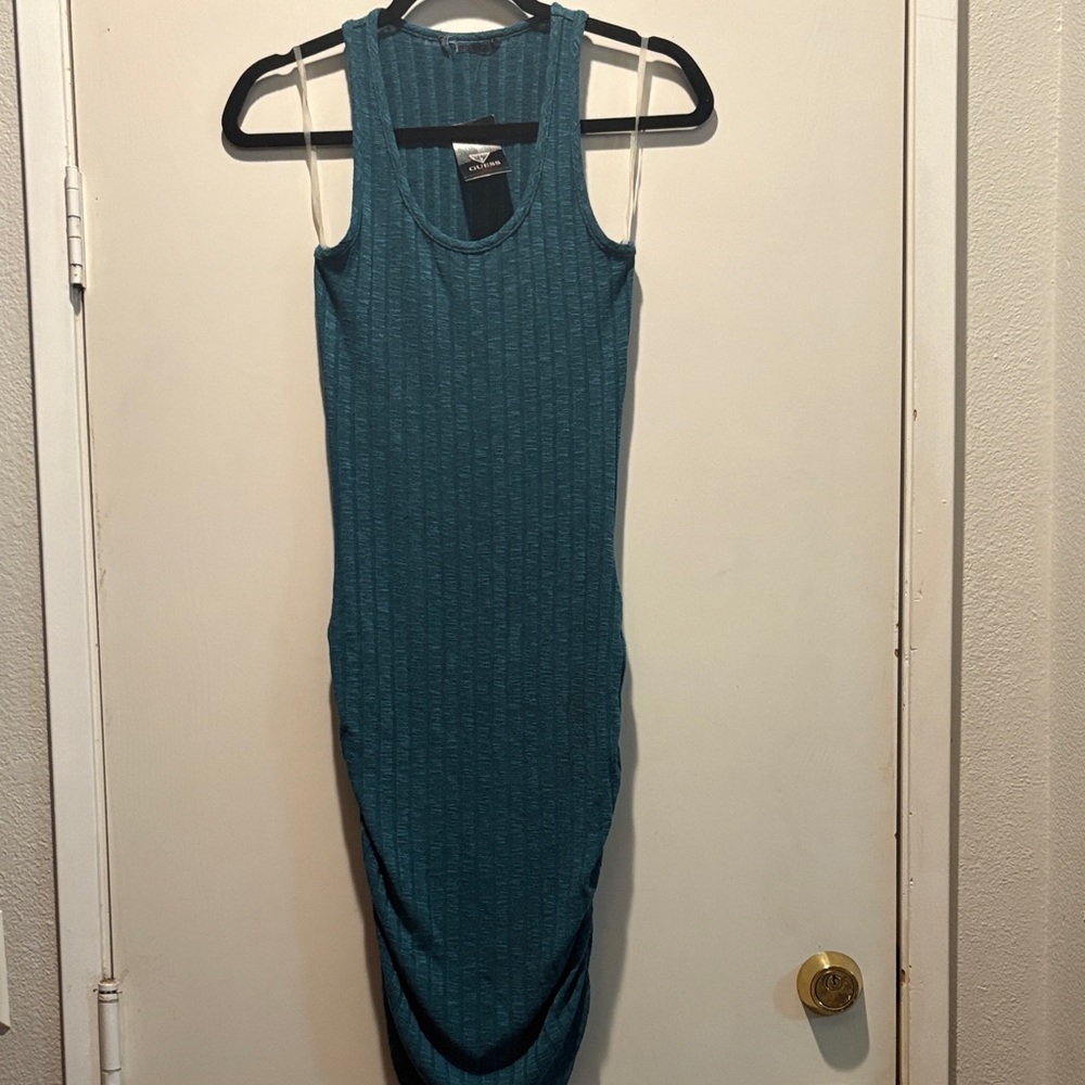 Guess Teal Ribbed Sleeveless Midi Dress